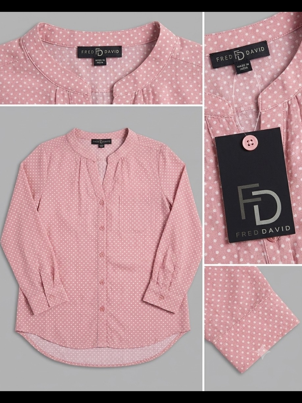 Fred David Dusty Pink Polka Dot Button-Up Blouse